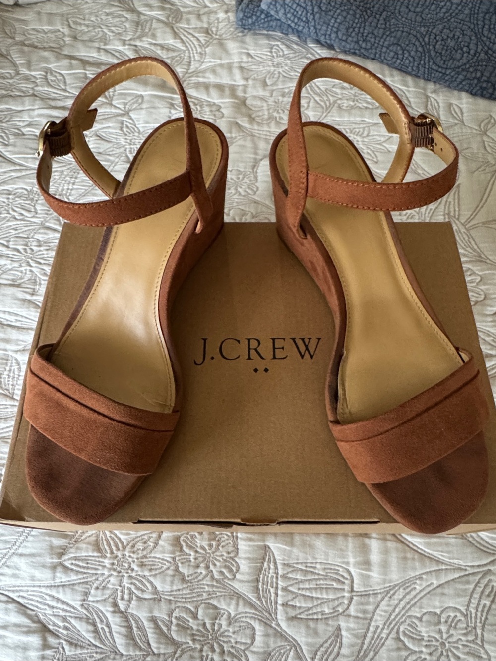 J. Crew Brown Suede Ankle-Strap Wedge Sandals size 8